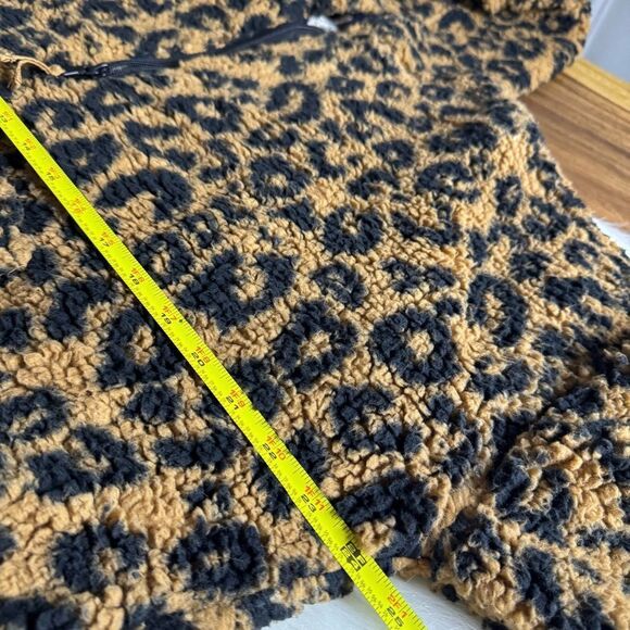 FADE Junior Leopard Print Half-Zip Faux Sherpa Hoodie, Size Large - Picture 12 of 15